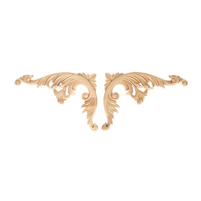 9 in x 6-3/4 in x 1/2 in Unfinished Hand Carved Solid Wood Onlay Acanthus Wood Scroll