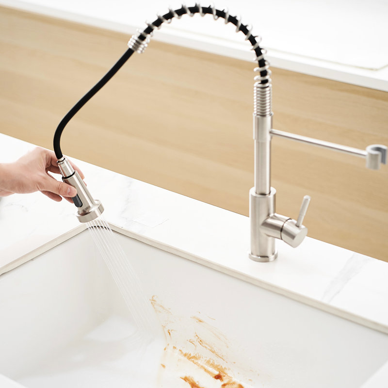 360 Rotatable Kitchen Sink Faucet With Pull Down Spray, Brushed Nickel, Stainless Steel, Single Handle Tap Swivel ,