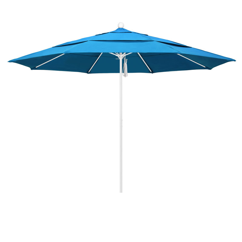 Parasol de marché 11 pi Silva, Toile toile Sunbrella® cyan, Blanc mat