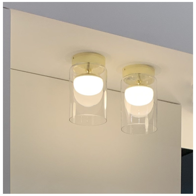 Glass LED Semi Flush Mount, 3000K, Polished Brass, 41cm H x 18cm W x 18cm D