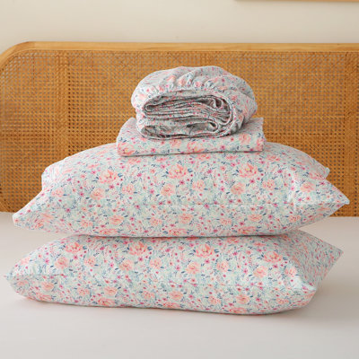 Floral Printed Ultra Soft Microfiber Sheet Set Up to 16 Inch