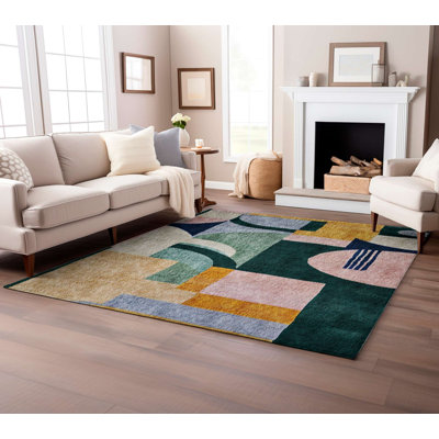 Stylish Area Rug, 5.2 x 7.5 Feet, 60% Cotton / 40% Polyester | Non-Slip Cotton Underside, Machine Woven, Digital Print | Total Thickness: 0.3 Inches | Washable at 30°C, Perfect for Living Room & Bedroom Decor