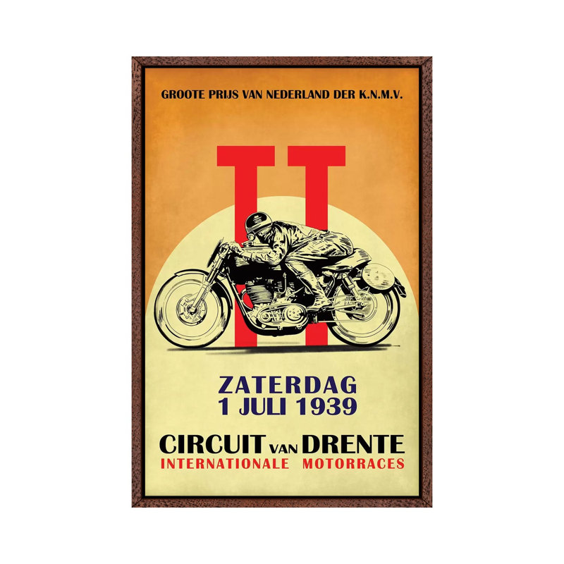 Circuit Van Drente TT 1939 by Mark Rogan - Print on Canvas, 66.04cm H x 45.72cm W x 3.81cm D, Classic Brown Wood Framed