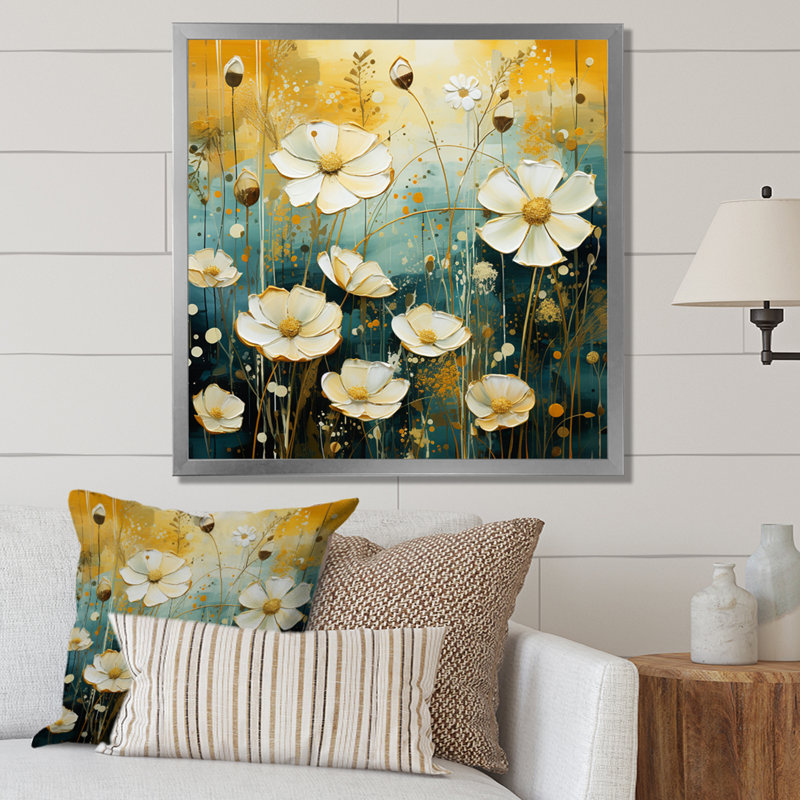 White Yellow Buttercups Buttercup Meadow - Floral Canvas Prints, H 24 po x l 24 po x P 1 po, Cadre simple argenté