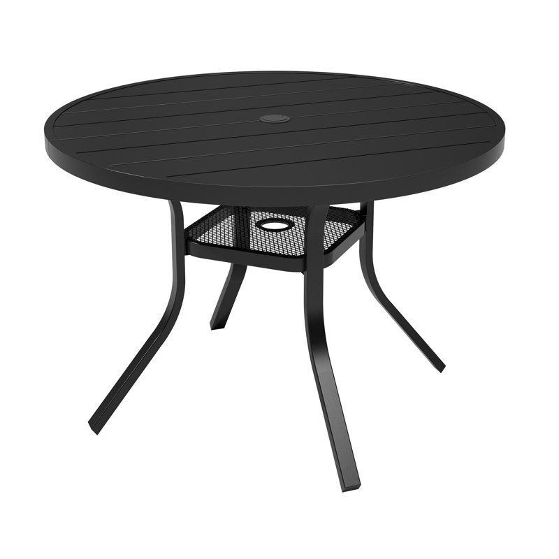 41" Patio Round Metal Dining Table With 1.57" Umbrella Hole and Lower Storage Shelf, 29" H x 41" W x 41" D