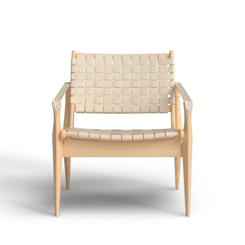 Kenan Upholstered Armchair, White Genuine Leather, Natural
