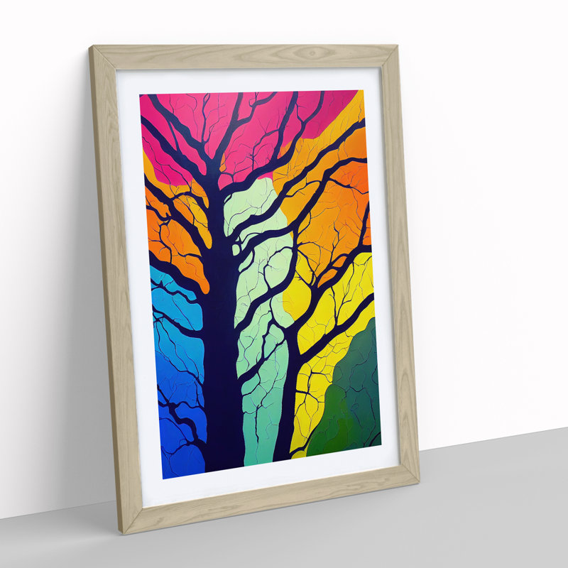 Colourful Abstract Tree No.4 - Wall Art, Oak Framed, White, 34cm H x 25cm W x 2cm D