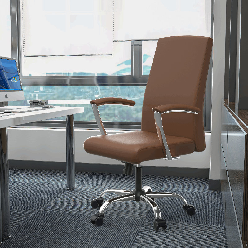 Fauteuil de bureau en cuir Kenil, Marron foncé
