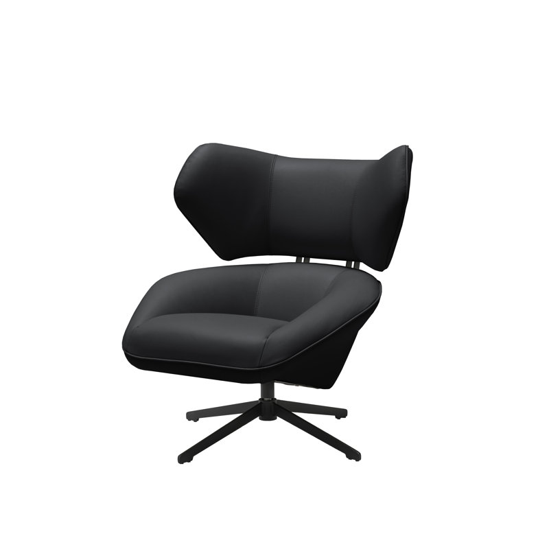 Espedito 100% Top Grain Leather Swivel Chair, Black Genuine Leather