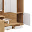 Lit plateforme double en bois avec 6 tiroirs, tablettes, bureau et garde-robe-438750649