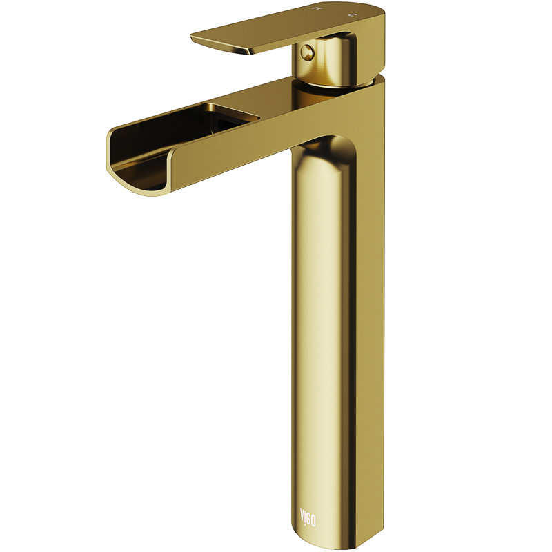 Amada Single Handle Vessel Sink Bathroom Faucet, Matte Gold