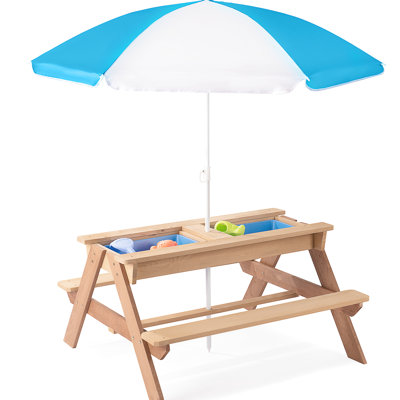 31 Outdoor Wooden Picnic Table With Umbrella For - Natural Convertible Sand & Water Tables Strong Wood Fun