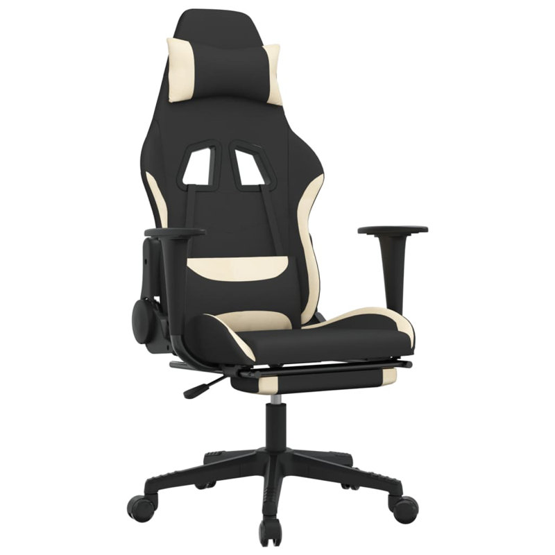 Gaming Chair with Footrest Fabric, Black/Cream