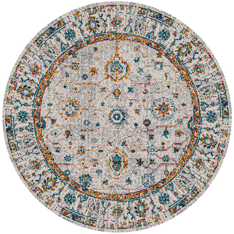 Tapis ivoire / jaune Alyssia, Rond 7 pi 6 po