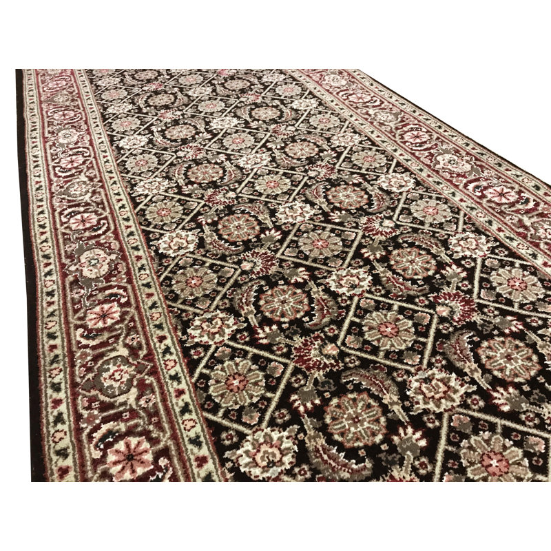 Hand-Knotted High-Quality Black and Wine Runner