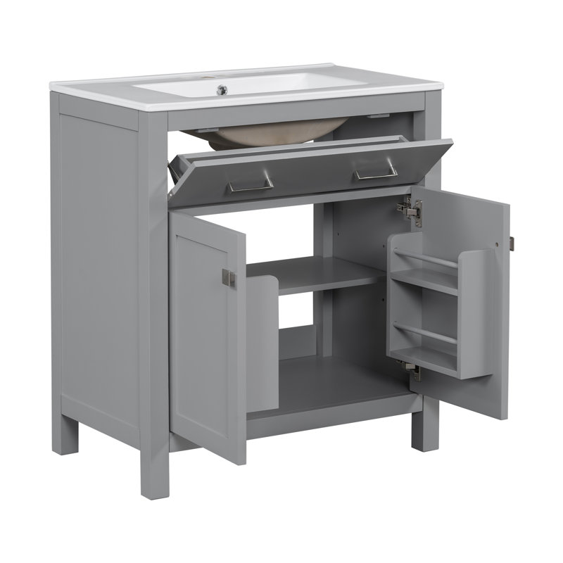 30'' Single Bathroom Vanity With Ceramic Top, Gray
