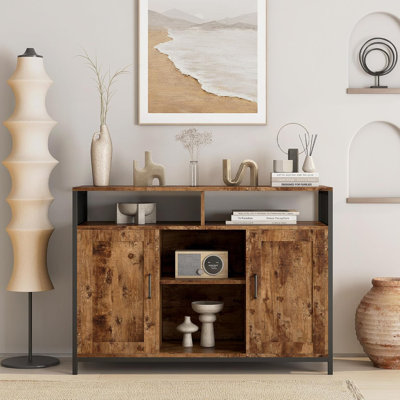 Armoire de bar 43,7 po de largeur, buffet de cuisine en panneau de fibres à densité moyenne avec 2 portes