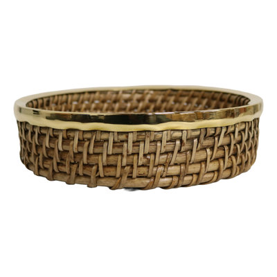 Panier rond en osier 8 po avec rebord en laiton brillant Bay Isle Home™