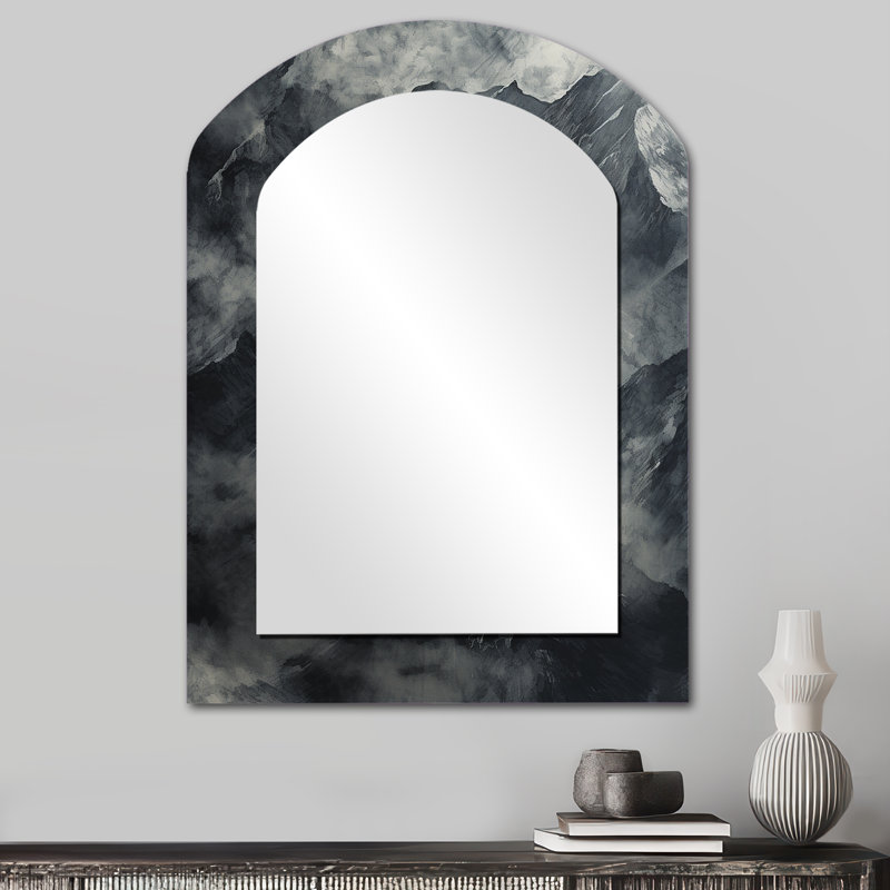 Mountains Percolated Peaks I - Mountains Asymmetrical Large Mirror, Traditional Arch Unique Wall Mirror Decor, Printed Metal Art