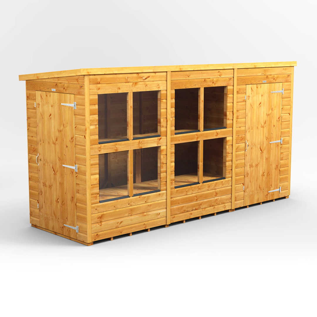 Powersheds 12 x 4ft Timber Tongue & Groove Pent Potting Shed Combi (includes 4ft Side Store)