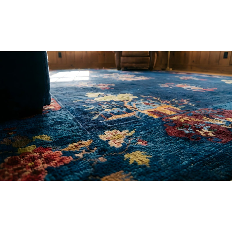 Wool Antique Knotted Rectangle Chinese - Art Deco 1920s Room Size Blue Rug