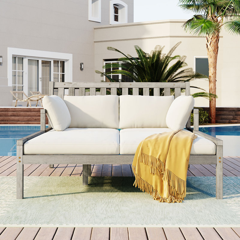 52.73" Acacia Wood Outdoor Patio Daybed, Gray