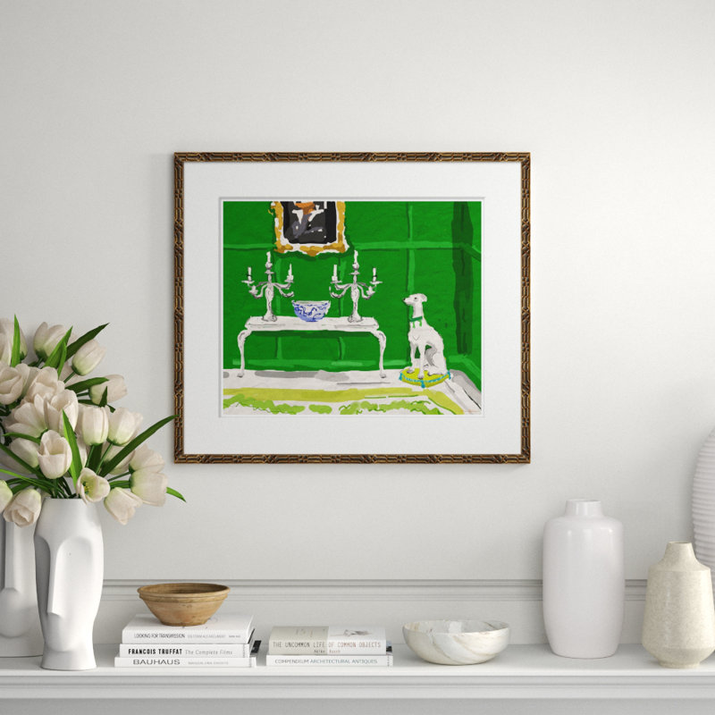 Green Dog Giclee Print by Dana Gibson, Brown Frame