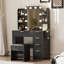 Ensemble de coiffeuse avec miroir et lumières, bureau de coiffeuse et tabouret rembourré avec station de charge, tiroirs de rangement et plateau de table transparent-873483385
