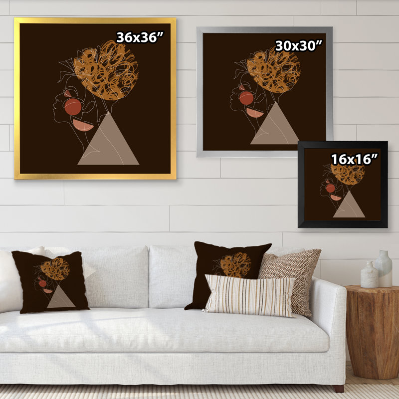 «Black Woman Afro Portrait One Line Art II», impression sur toile, H 36 po x l 36 po x P 1 po, Cadre photo blanc