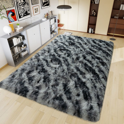  Fluffy Fuzzy Shag Area Tie-dye black Indoor Carpet for Living Room Bedroom Bedside Office Hotel