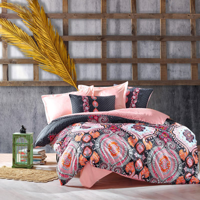 Ensemble de housse de couette 100% coton mauve / noir / orange 3 pièces Leandra