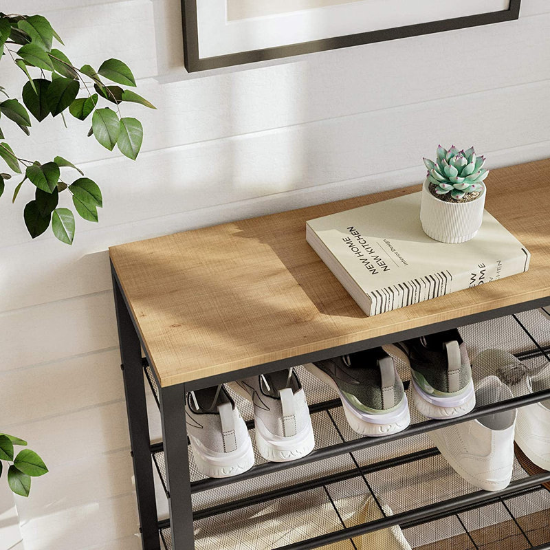 5 Tier 25 Pair 39.4" W Shoe Rack Storage, Black/Rustic Brown, 36.4'' H x 39.4'' W x 11.8'' D