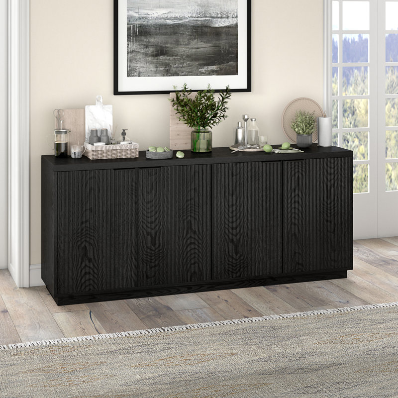 Alasha 68" Wide Rectangular Fluted Buffet Table, Black