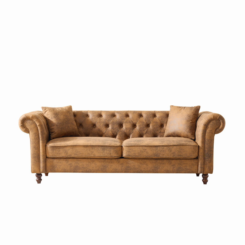 Canapé en tissu 80 po Chesterfield ,tech, canapé à accoudoirs roulés en tissu de haute technologie, canapé rembourré de style Mid-Century, canapé 3 places pour le salon, le bureau, l’appartement