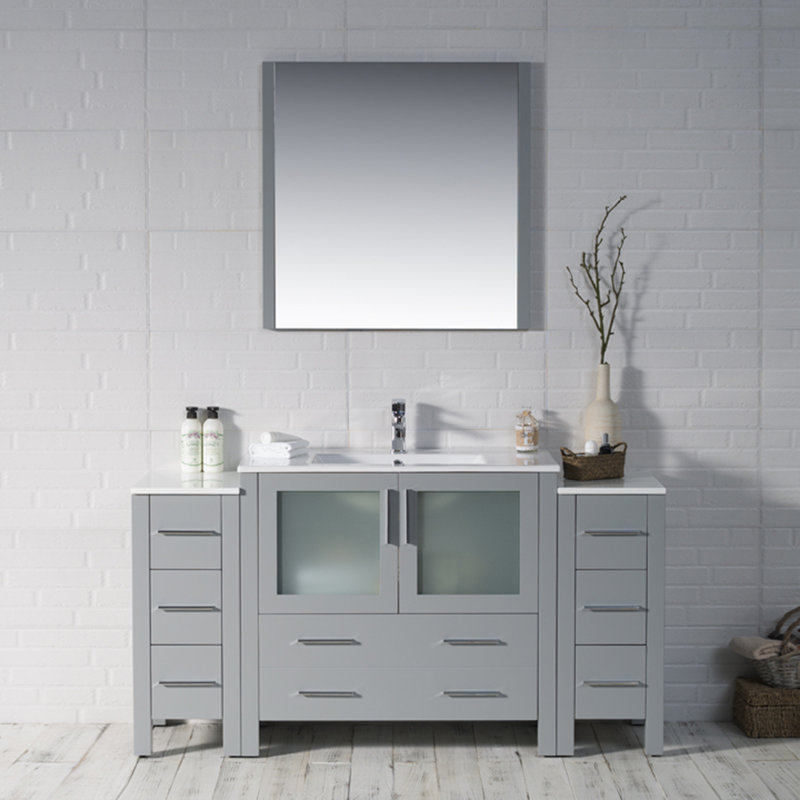 Mance 60.125'' Single Bathroom Vanity with Ceramic Top, Metal Gray