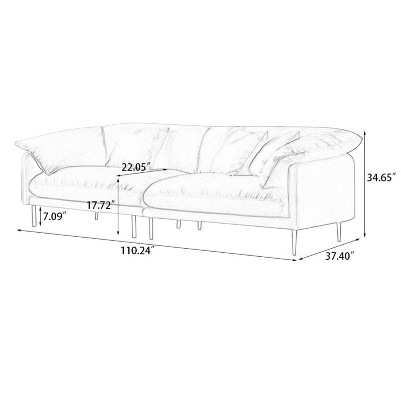 Canapé modulaire bleu en polyester, H 34,65 po x l 110,24 po x P 37,4 po, Bleu