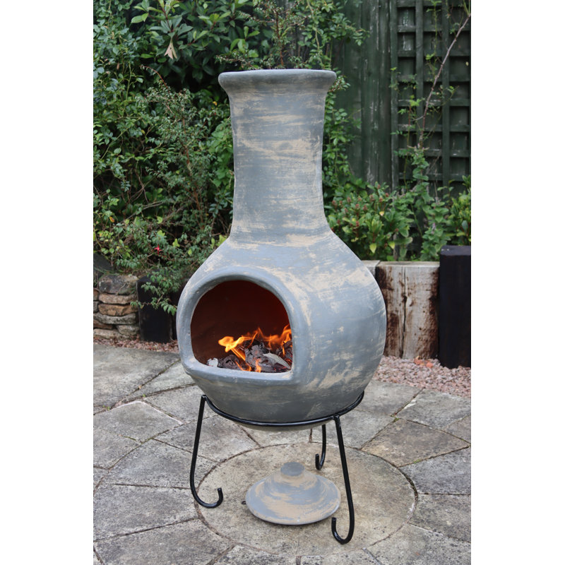 Colima Extra Large Mexican Clay Chimenea in Light Grey