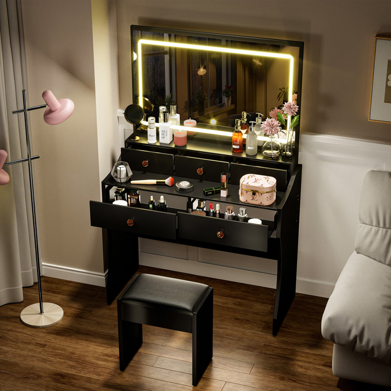 Dressing Table with Mirror, Black