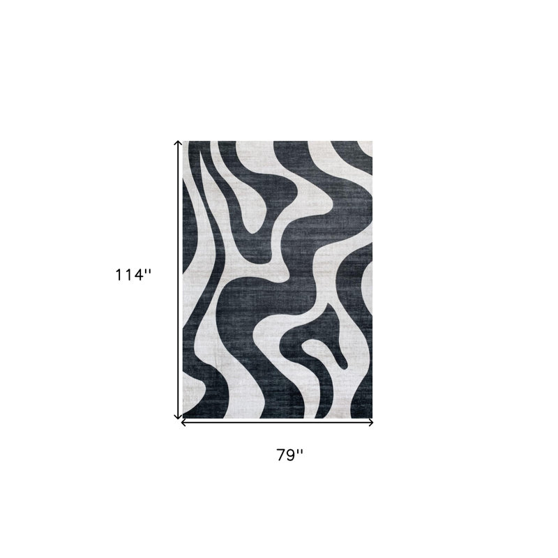 Tapis noir et blanc à motif zébré 7 pi x 10 pi