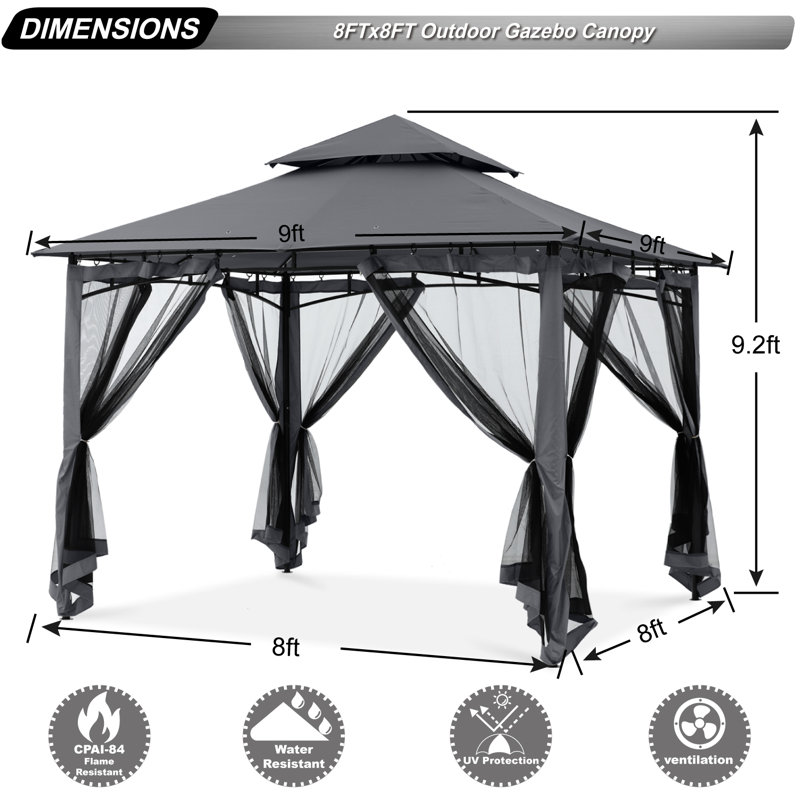 Steel Patio The Soft Roof Gazebos, Dark Gray, 9 Ft. W x 9 Ft.