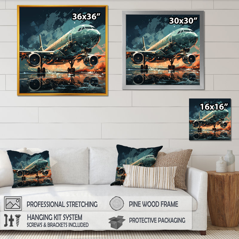 Reproduction sur toile d'aéronefs, H 24 po x l 24 po x P 1 po, Cadre flottant doré