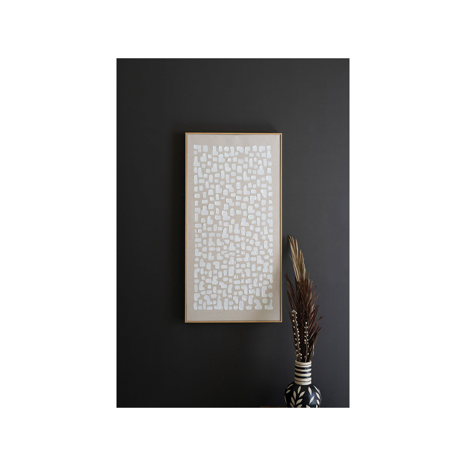 FRAMED OIL PAINTING - KHAKI AND WHITE ABSTRACT