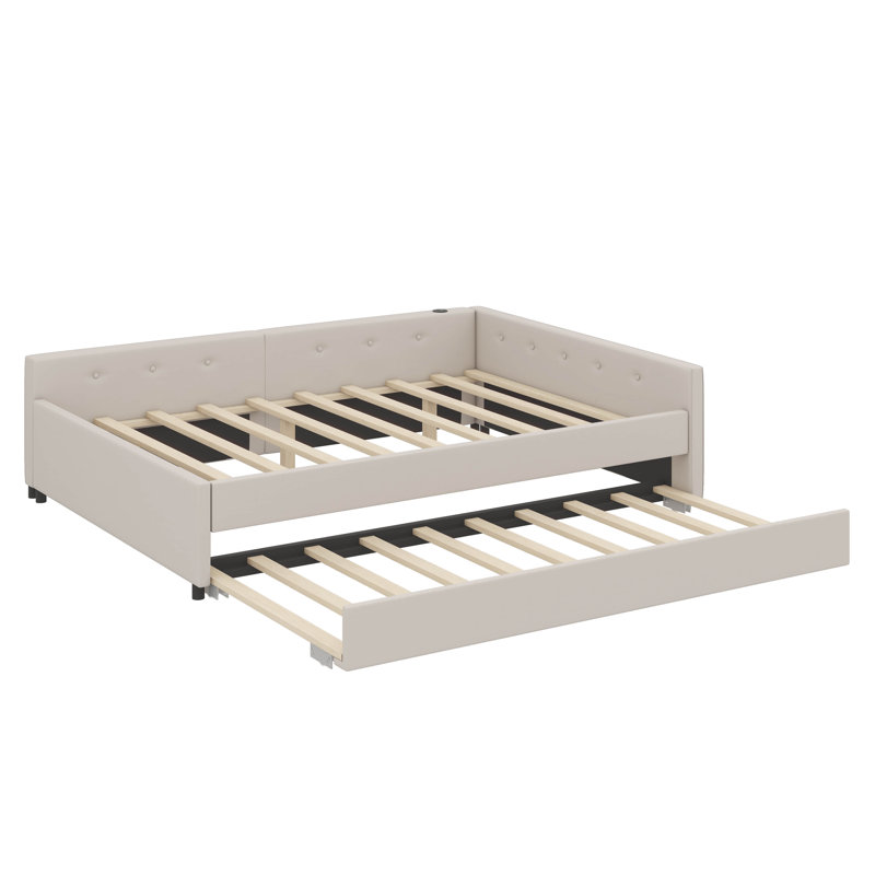 Upholstered Daybed With Built In USB Ports And Trundle, Double