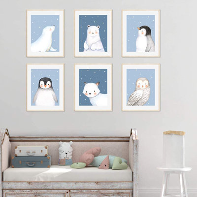 Pingouins d’hiver,, hibou, winter fox, ours, ensemble de 6 pièces impression sur papier Creslow