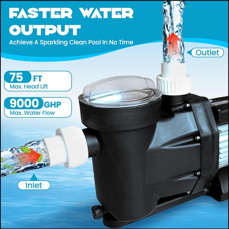 3 Hp Above/in Ground Pool Pump, 110v, 9000 Gph High-flow, 1800w High-efficiency Swimming Pool Pump With Filter Basket, Powerful Pool Pumps With 1.5" Inlet/outlet (3.0hp, 110v)