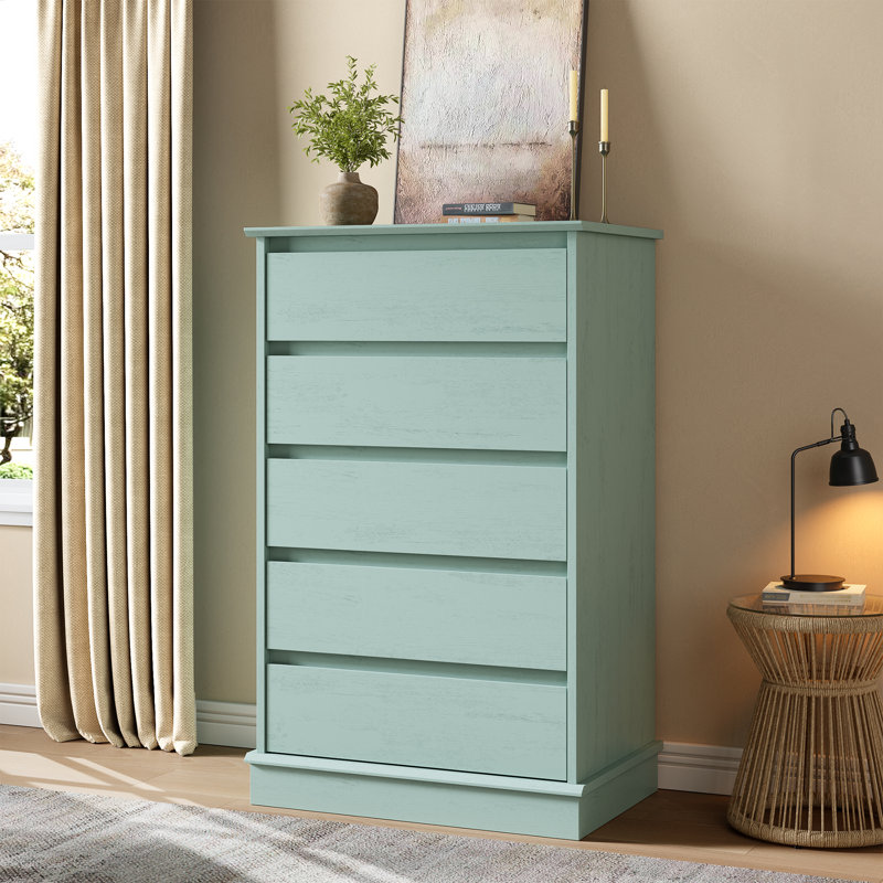 5-Drawer Wooden Dresser for Bedroom, Tall Chest with Deep Storage Drawers, Wide Top for Closet, Living Room, Green, Green