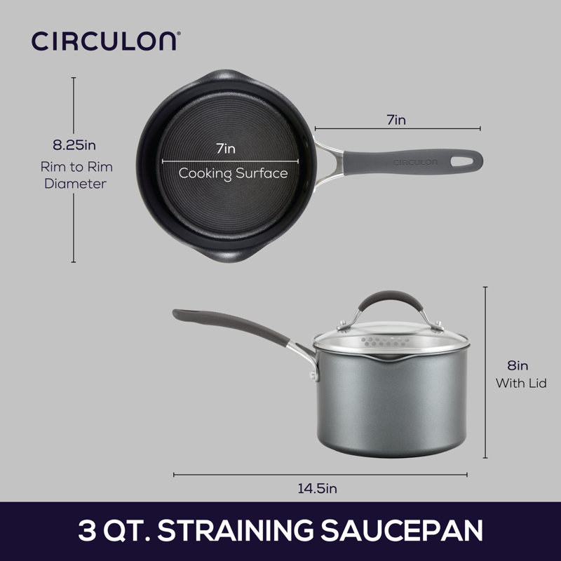 Circulon A1 Series with Scratchdefense Technology Nonstick Induction Straining Sauce Pan with Lid, 3 qt.