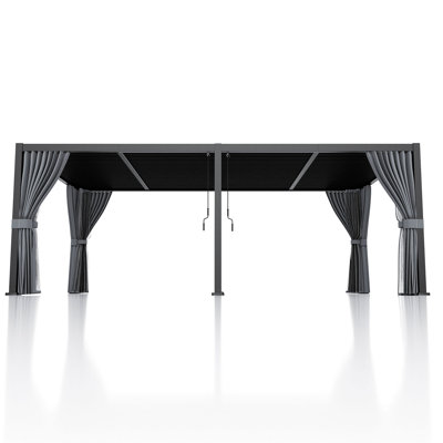 Outdoor Aluminum Louvered Pergola With Adjustable Roof And Curtains