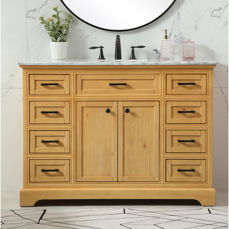 Hermes 48'' Single Bathroom Vanity with Carrara Marble Top, Natural Wood