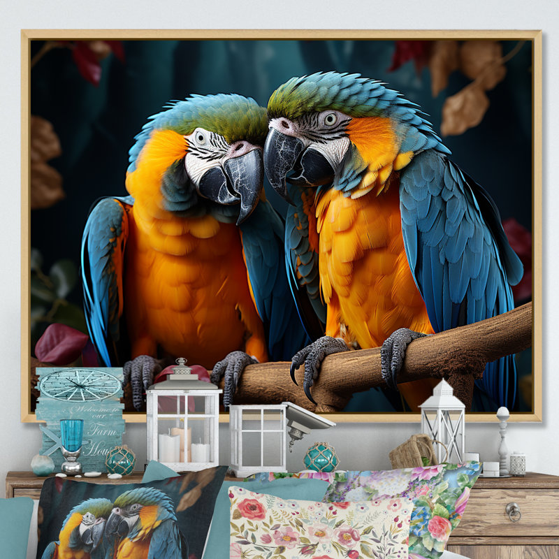 Parrots Vivid Conversations I, H 30 po x l 40 po x P 1,5 po, Cadre flottant naturel